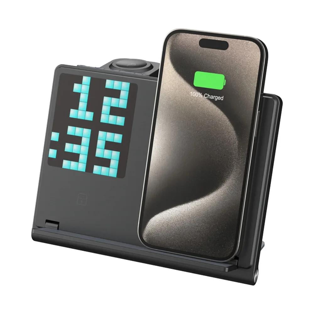 Genérico - Reloj Cargador Inalámbrico Magnético Plegable 3 En 1 15w Luz Nocturna Para Iphone Iwatch Airpods Estación De Carga Rápida Dock-negro