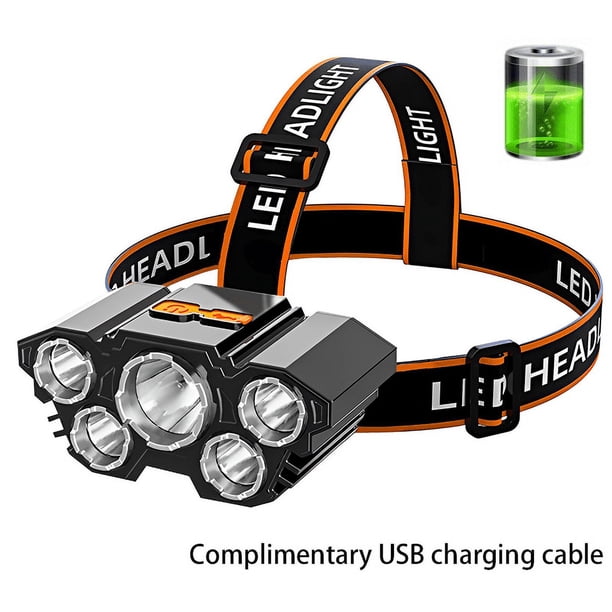1pc Super Brightest Powerful 5 LED Headlamp Rechargeable Headlamps Waterproof Headlights Head Torch Outdoor Camping Running Lighting