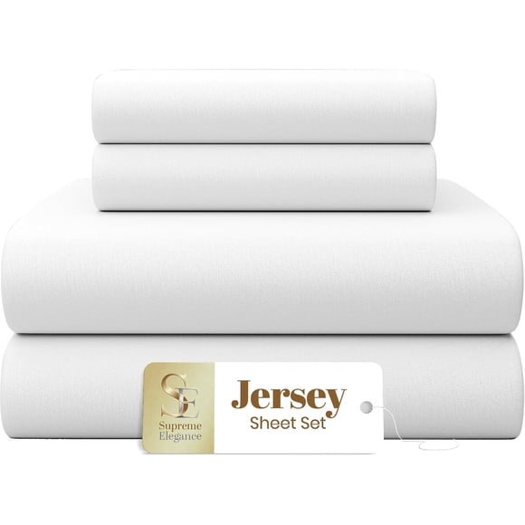 SUPREME ELEGANCE Juego de sábanas jersey de 4 piezas para cama Full, blanco