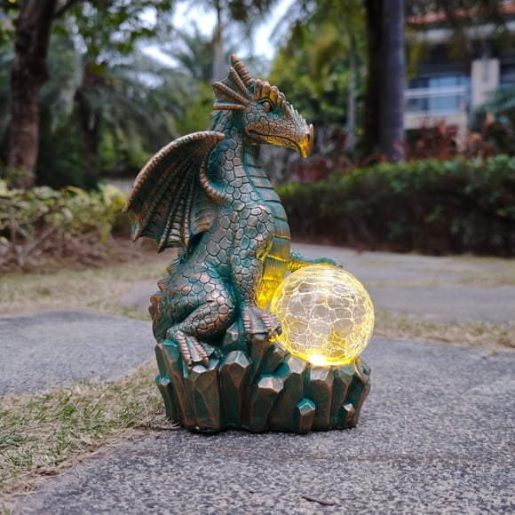 Estatua solar de jardín JOYBEE dragón con orbe mágico para exterior