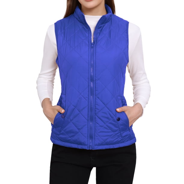 INSPIRE CHIC Chalecos de Abrigo para Mujer Cuello Alto Chaleco Acolchado con Cremallera Azul Brillante XL