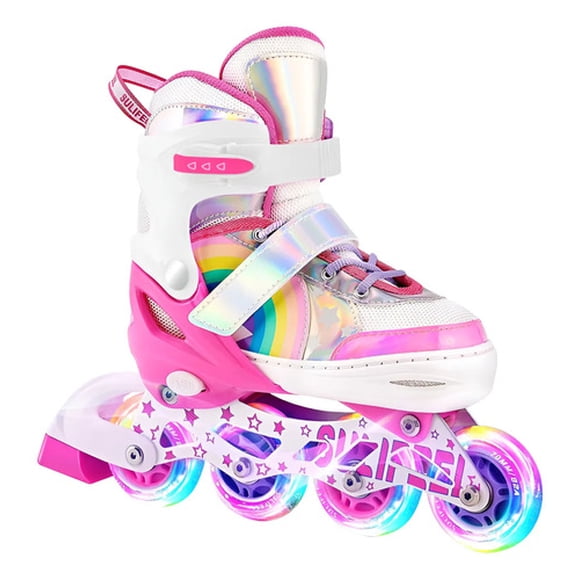 Patines En Linea Roller Niñas Ajustable Arcoiris Ruedas Led