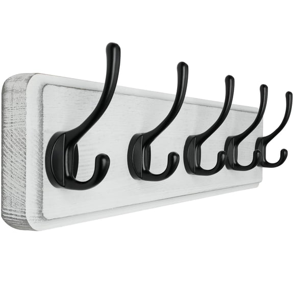 Perchero de pared SKOLOO 44 cm, 5 ganchos, madera maciza, blanco