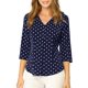 thumbnail image 5 of INSPIRE CHIC Blusa de Mujer para Regreso a Clases Cuello en V Mangas 3/4 Estampado de Lunares y Corazones con Botones al Frente Azul Oscuro 2XL, 5 of 7