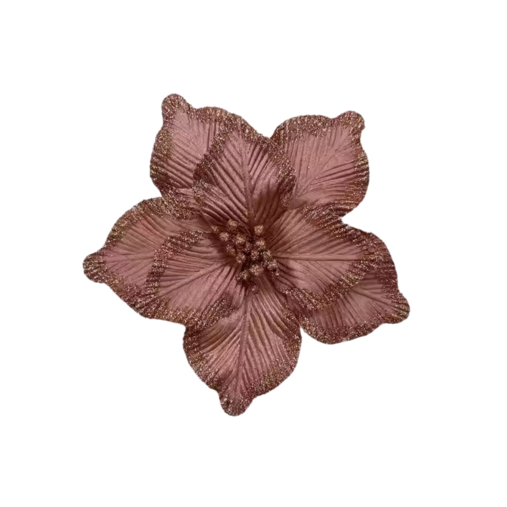 Genérico - Set 6 Flores Navideñas 40cm Brillo Artificial Adorno Navidad Rosa