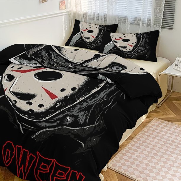 Jason Voorhees Print Bedding Set Pattern Duvet Cove Set 3 Pieces 1 Quilt Cover And 2 Pillowcases for Women Men Teens