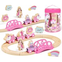 Set De Tren De Madera Lehoo Castle Unicorn Para Niñas De 2 A 4 Años