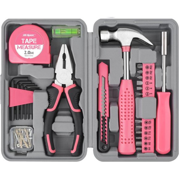 HiSpec Tool Set 25pc Pink Household DIY Tool Kit for Women
