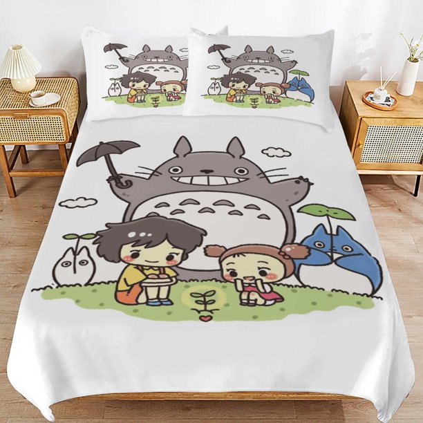 x25 My Neighbor Totoro Bed Duvet Cover Microfiber Bedding Sets 3D Printed Lightweight 3 Piece Comforter Sets, 1 Duvet Cover And 2 Pillow Shams for Kids Boys Girls 79"x90" jn25