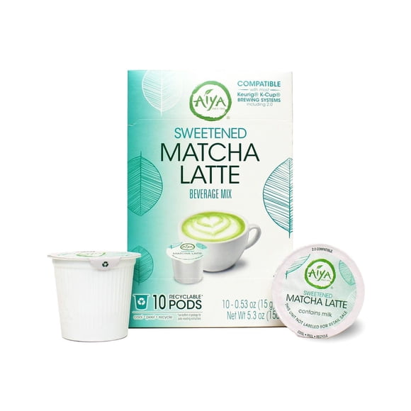 Pods de matcha latte Aiya cremoso endulzado, 10 unidades (compatible con Keurig)