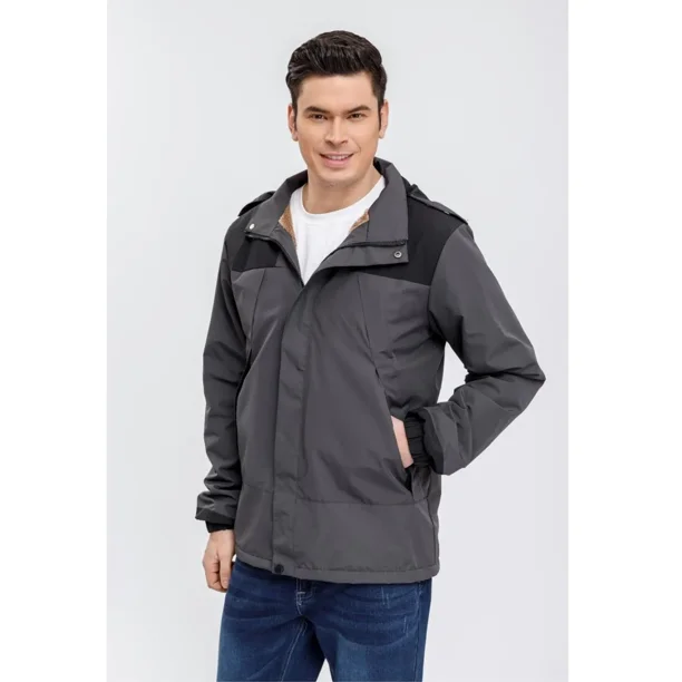 Chaqueta Hombre Impermeable Forro Interior Piel Capucha 0001
