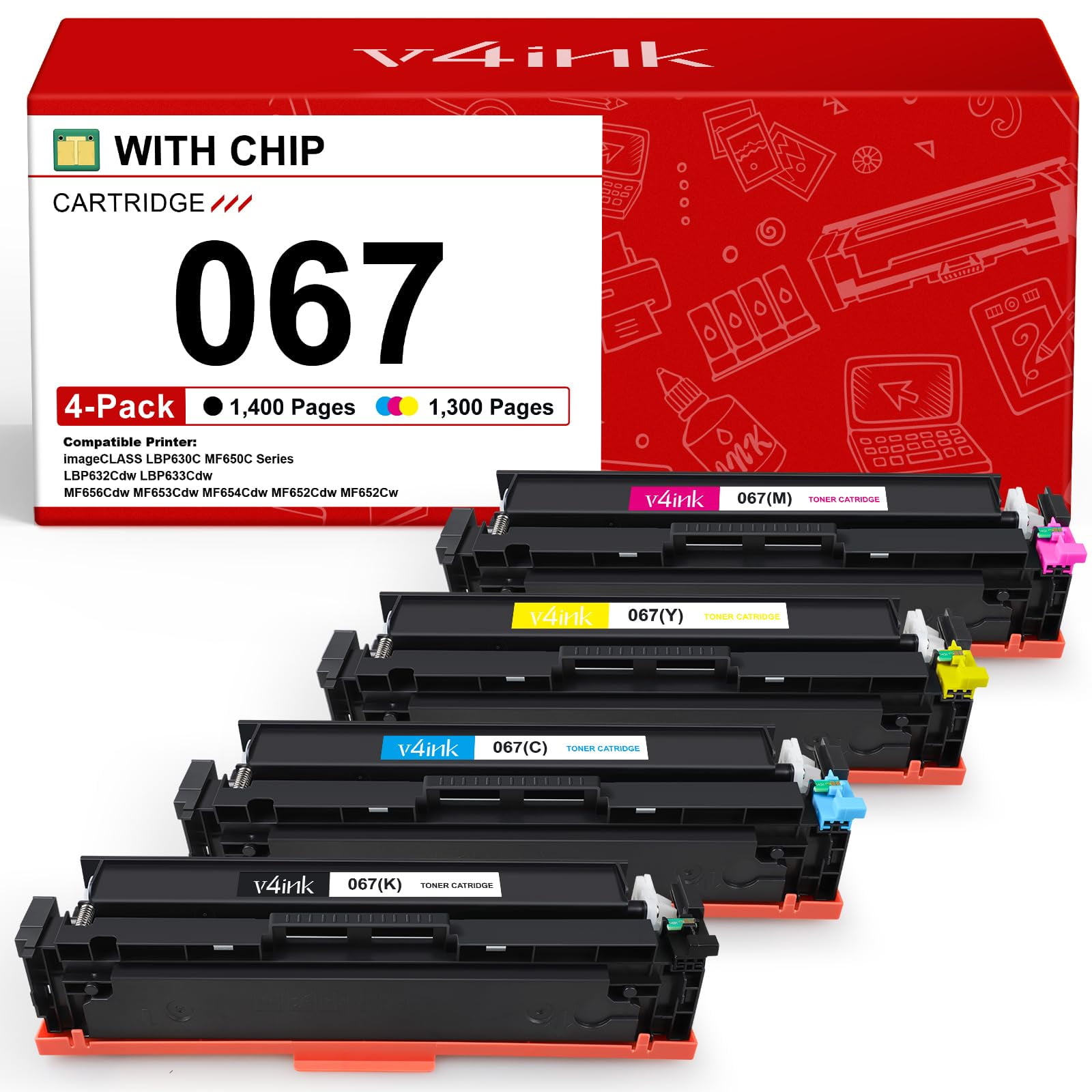 Juego De Cartuchos De Tóner V4ink 067 Compatible Con Impresora Canon