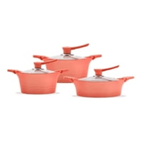 Genérico - Juego Olla Bateria Cocina 6 Piezas Aluminio Fundido Rosa