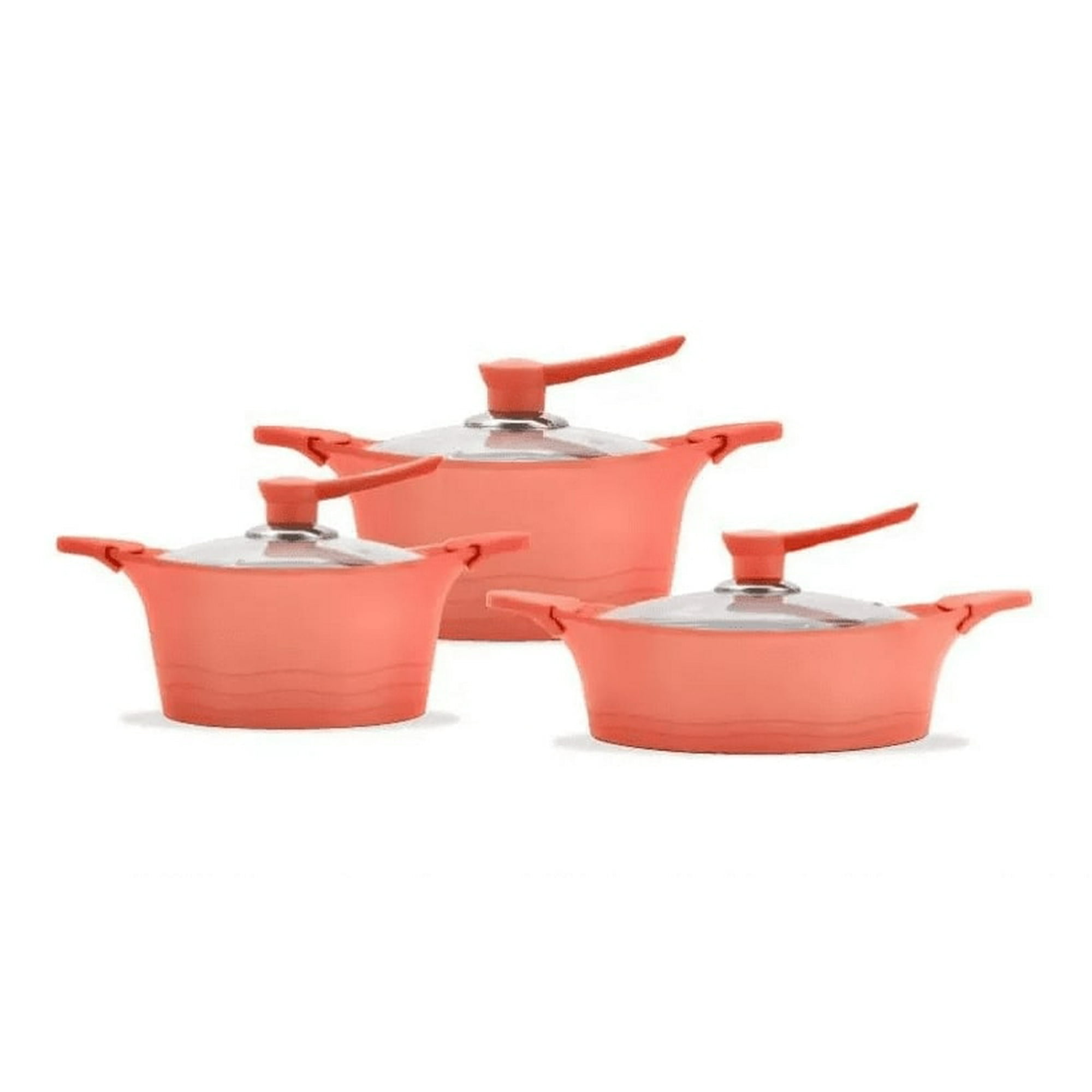Genérico - Juego Olla Bateria Cocina 6 Piezas Aluminio Fundido Rosa