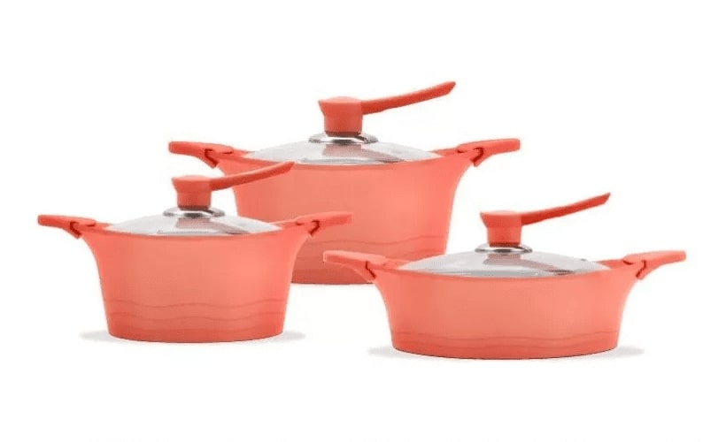 Genérico - Juego Olla Bateria Cocina 6 Piezas Aluminio Fundido Rosa