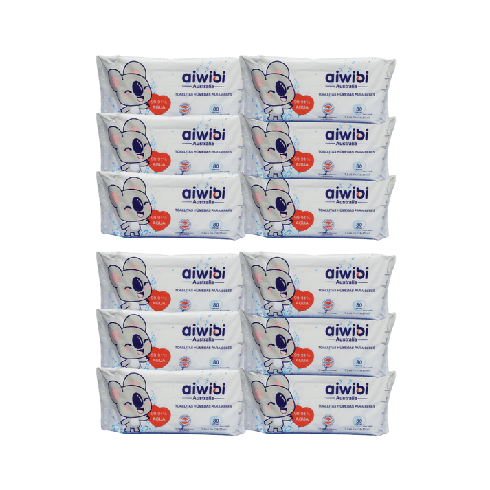 Pack 12 Paquetes Toallitas Húmedas Aiwibi 99.91% 960 Unidades