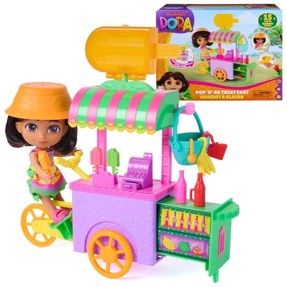 Carrito De Golosinas Pop N Go De Dora Con 15 Piezas Y Muñeca Dora De 6 Pulgadas