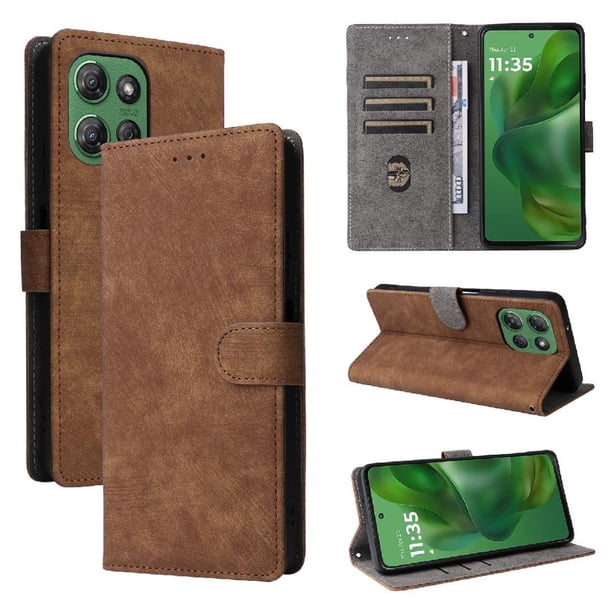 Funda Billetera para Motorola MOTO G Power 2025 con Soporte - Cartera de Cuero con Ranuras Marrón