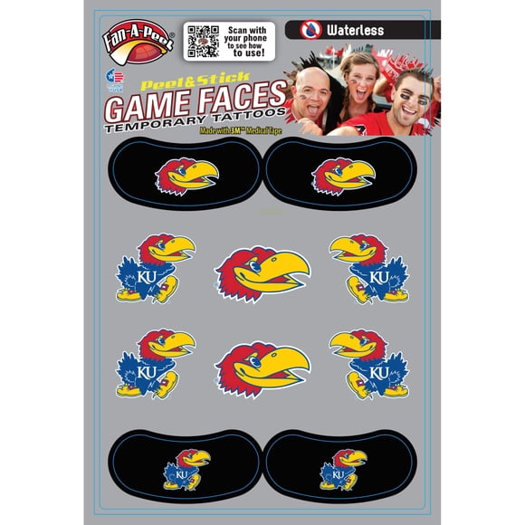 Tatuaje Temporal FAN-A-PEEL Kansas Jayhawks sin Agua