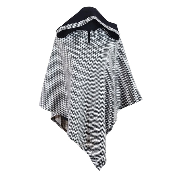 Poncho Capucha Lana 100% - Corto - Blanco Negro
