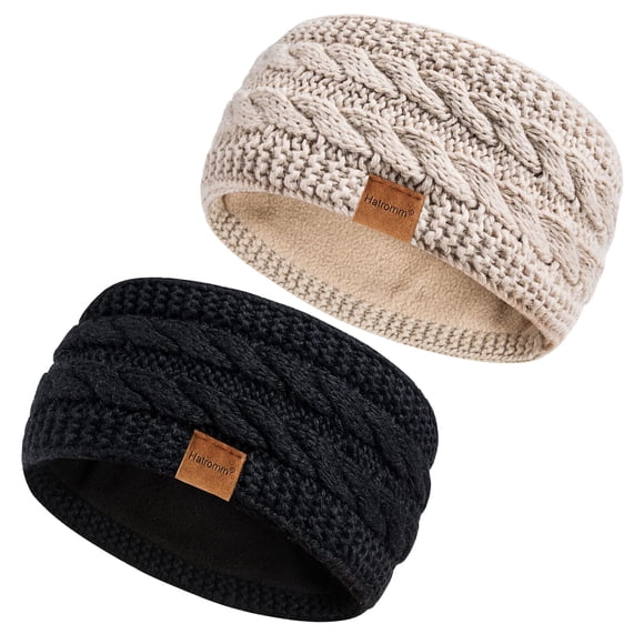 Diademas De Lana De Invierno Para Mujer Paquete De 2 Color Negro Y Beige
