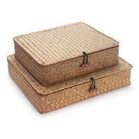 Cesta De Almacenamiento Seagrass Decrafts Con Tapa, Juego De 2