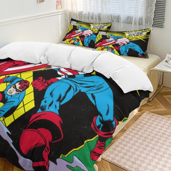 Captain America Bedding Comforter Sets 3-Piece Bedding Set Soft Warm Bed Set for Bedroom All Season