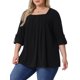 thumbnail image 4 of Agnes Orinda Blusas de Talla Grande para Mujer de Manga Larga con Cuello Cuadrado, Sueltas y Plisadas, Túnicas de Ajuste Holgado 2X Negro, 4 of 6