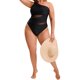 thumbnail image 5 of Agnes Orinda Traje de Baño de Una Pieza para Mujer de Talla Grande para la Escuela y la Universidad con Malla Transparente de Un Hombro Control de Abdomen Corte de Traje de Baño de Playa Set 2X Negro, 5 of 8