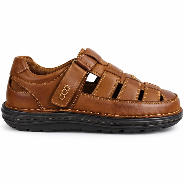 Sandalia Hombre Cuero Velcro Punta Redonda D11