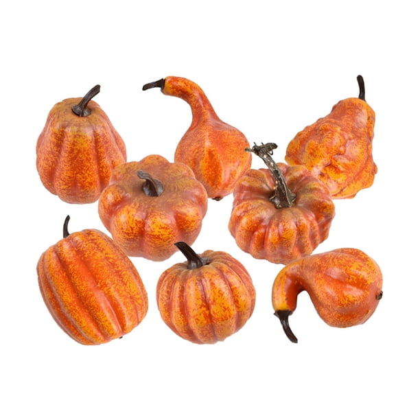 Calabazas artificiales Simulación Calabazas de espuma realistas Decoración de bricolaje para Acción de Gracias, Cosecha de otoño de Halloween Mesa de 8 piezas amarillo
