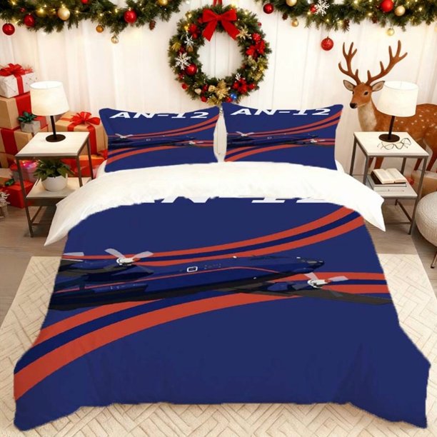 Antonov An-12 Transport Aircraft Printed Duvet Cover Set Includes a Soft Duvet Cover And Two Pillowcases Skin-Friendly And Breathable Suitable for Home Bedrooms