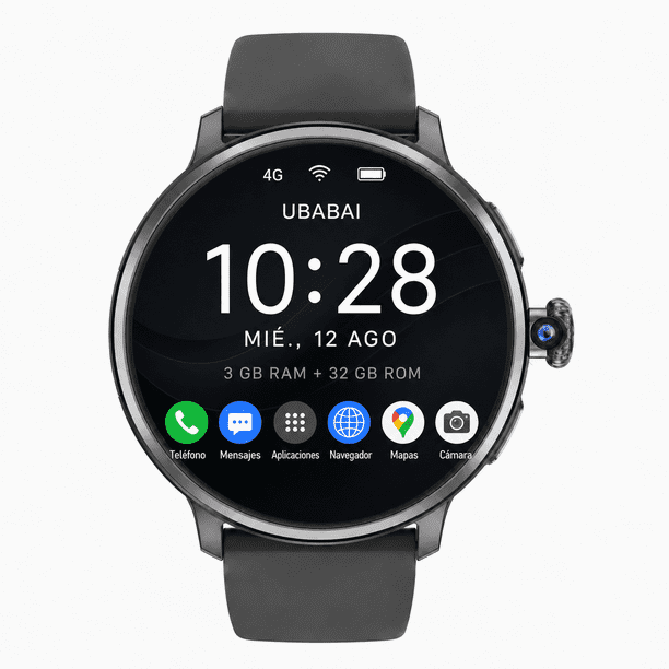 UBABAI Reloj Inteligente Android 10 con SIM 4G LTE AMOLED 1.6", GPS, Wi-Fi, Cámara 2 MP, 3GB+32 GB