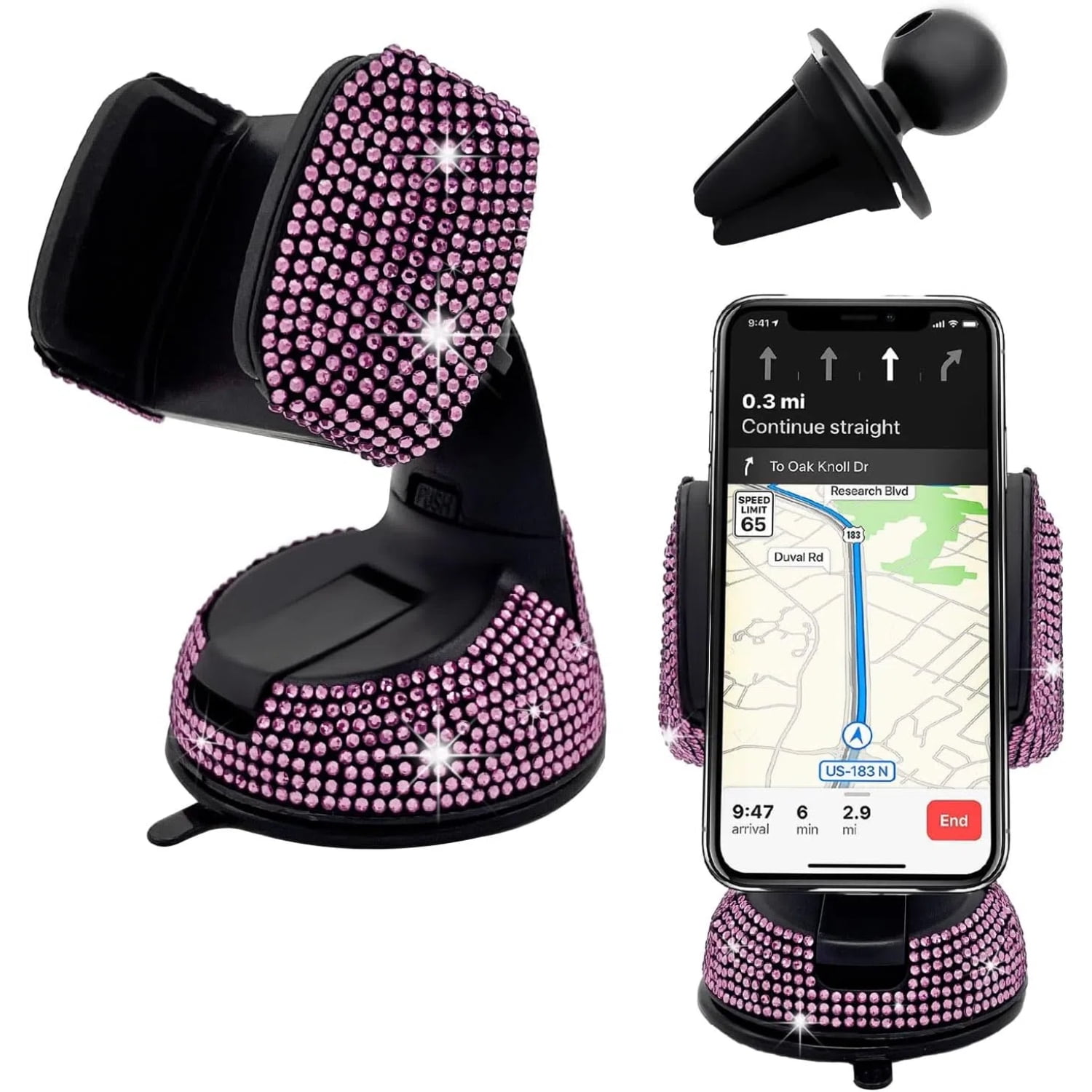 Genérico - Soporte Universal De Cristal Para Teléfono De Coche - Ajustable En 360 Grados, Seguro Para El Salpicadero, La Rejilla De Ventilación Y El Parabrisas - Compatible Con Todos Los Smartphones-rosa