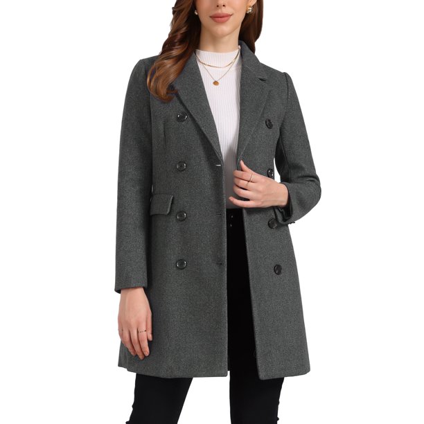 INSPIRE CHIC Abrigo de Invierno para Mujer con Solapa de Muesca y Doble Botonadura, Gabardina Talla M Gris Oscuro