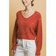 thumbnail image 3 of Saronite Suéter Térmico Elástico de Punto Acanalado con Cuello Redondo y Detalles de Perlas, Rojo (para Mujer), 3 of 4