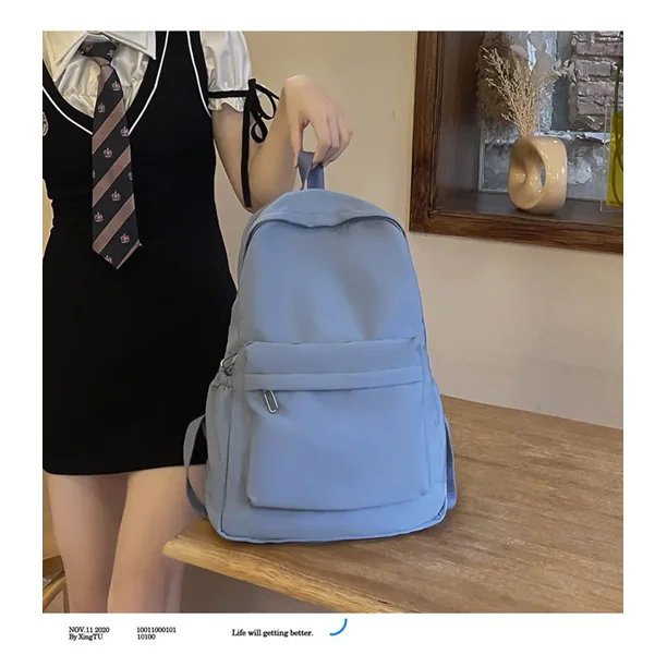 Women Schoolbag Waterproof Large Capacity School Backpack Smooth Zipper Solid Color Teens Girl Casual Daypack Bag Student Supply