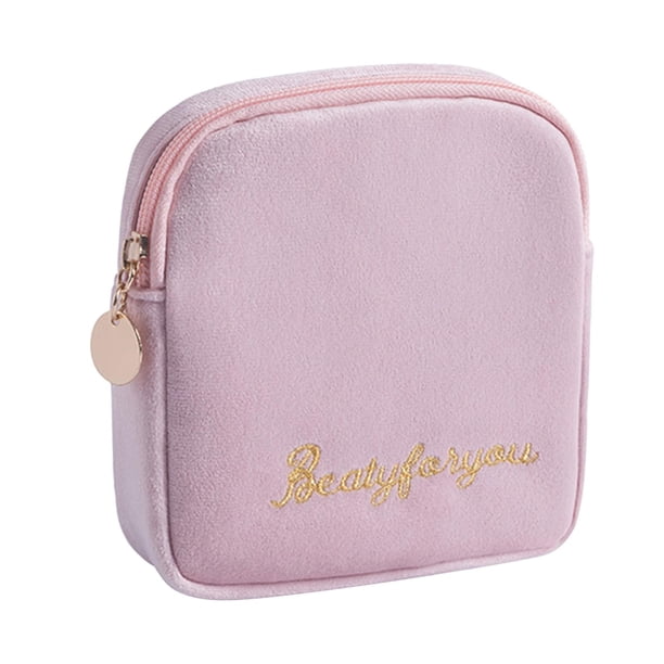 Bolsa de almacenamiento para almohadillas menstruales Bolsa portátil para la menstruación Accesorios fáciles de usar Flocado Bolsa duradera para el pr , Rosado