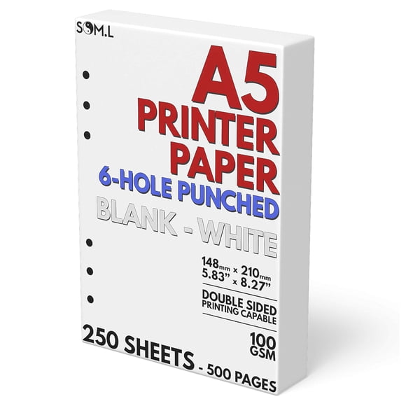Papel en blanco A5 perforado con 6 orificios, 250 hojas, 100 g/m², Sort Out My Life
