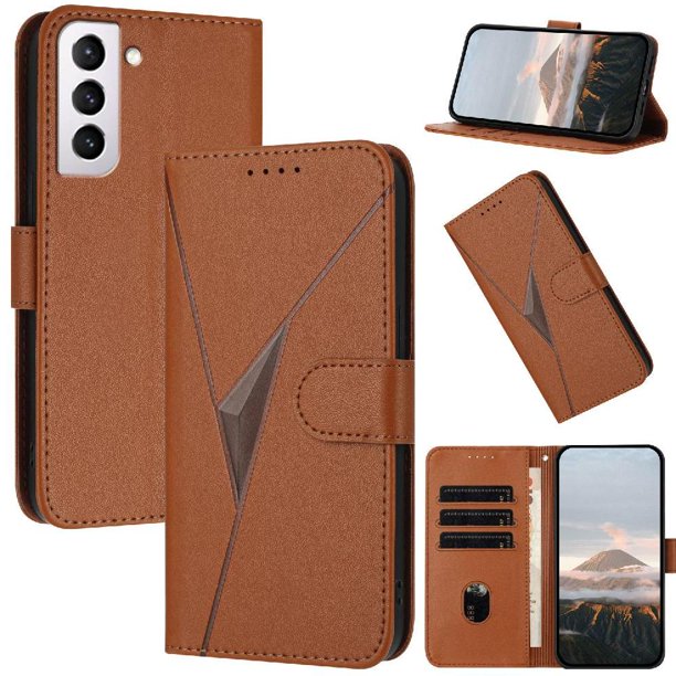 Funda Cartera Fibra de Carbono para Samsung Galaxy S21 FE con Soporte y Cierre Magnético Marrón