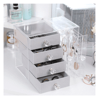 Genérico - Joyero Organizador Premium | Acrílico Transparente Y Felpa | 4 Cajones + 2 Paneles Laterales | Exhibidor De Aros, Anillos Y Collares