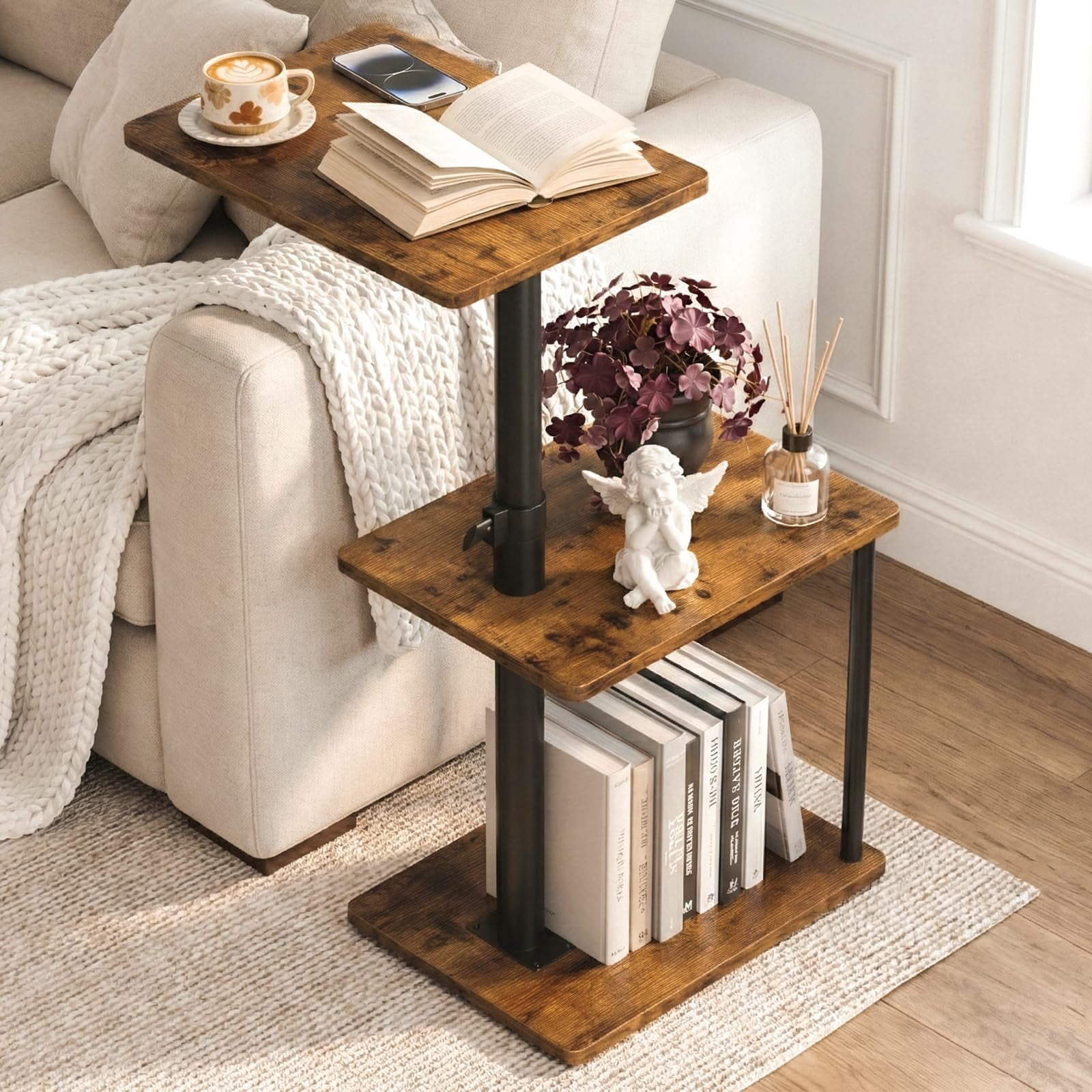 Mesa Auxiliar Faesun Giratoria De 360° Con Altura De Almacenamiento Ajustable