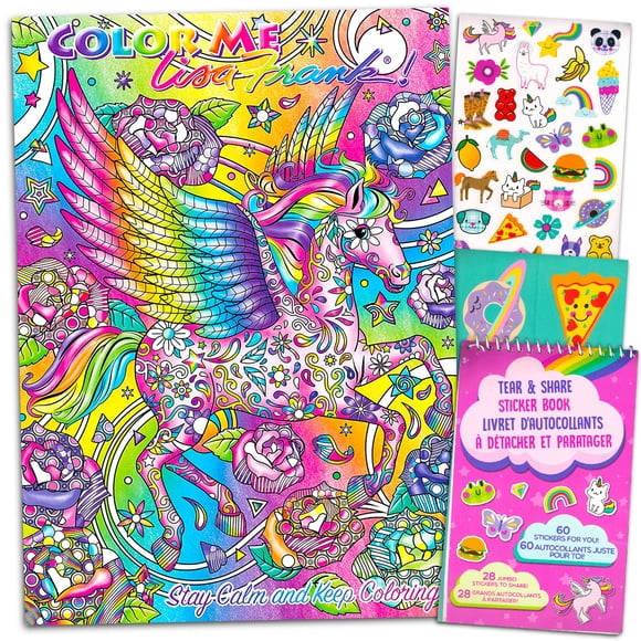 Set de libros para colorear Lisa Frank Relajation con 50 pegatinas para adultos