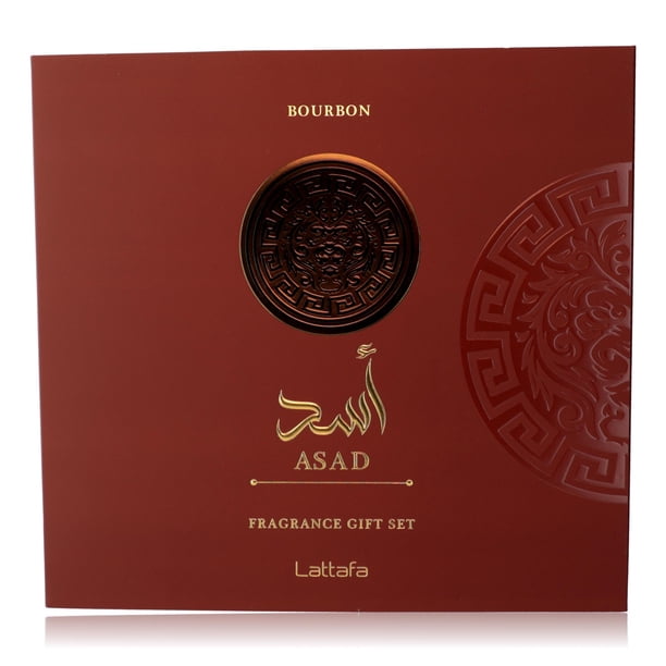 Set de regalo de perfume Lattafa Asad Bourbon para hombre 100 ml + 10 ml + gel de ducha