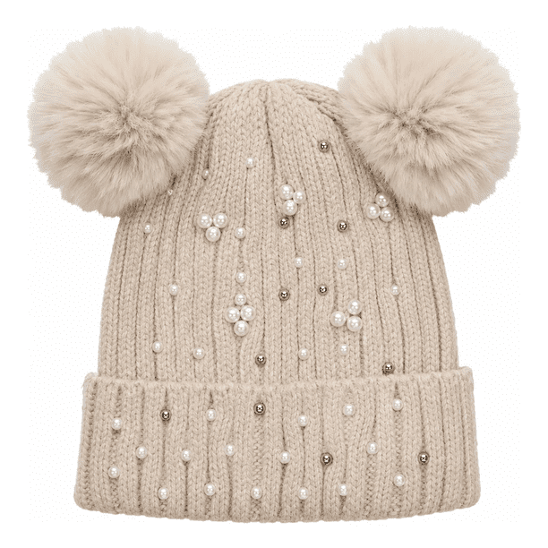 Gorro Dos Pompon Diseño Perlas Forrado Con Chiporro