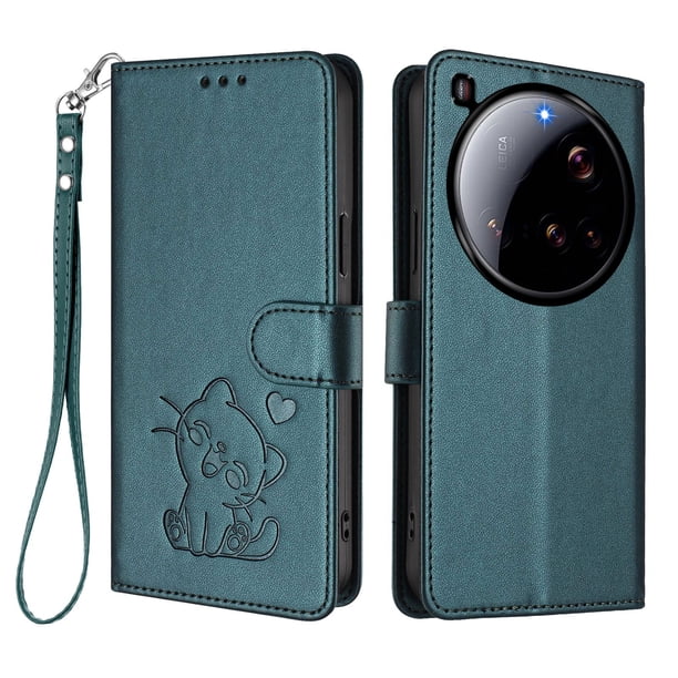 Xiaomi 15 Ultra Funda Billetera con Ranuras para Tarjetas, Verde Oscuro