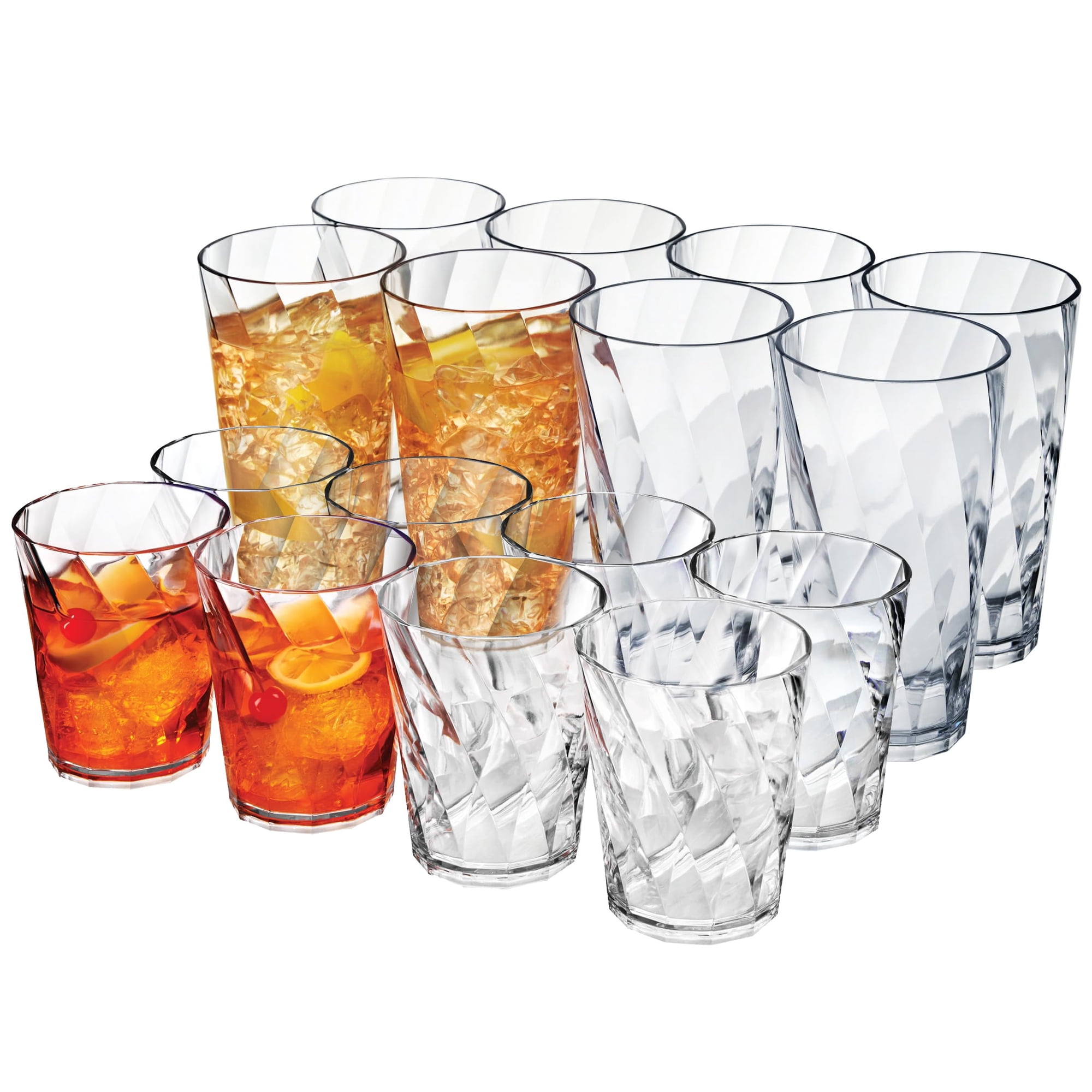 Vasos Para Beber Us Acrylic Optix Plastic 414 Ml (juego De 16)