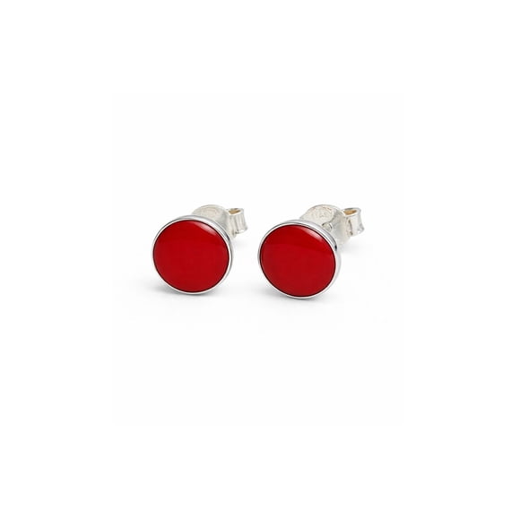 Aros Granate Circular Plata 950 Mujer Elegantes Piedra Rojo.
