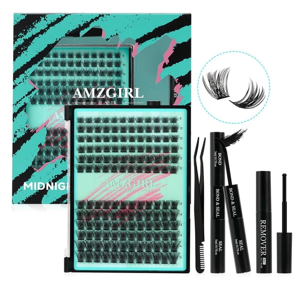Kit de extensión de pestañas AMZGIRL LASH Midnight con 144 racimos de 8 a 16 mm