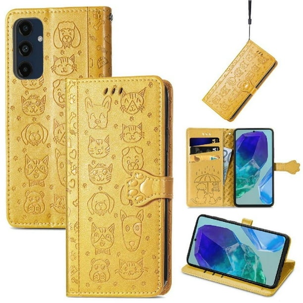 Funda Cartera FOXDOCK para Samsung Galaxy M55 5G , Flip PU con Relieve de Gatos y Perros, Tarjetero y Soporte